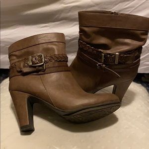 Brown ankle booties with buckles